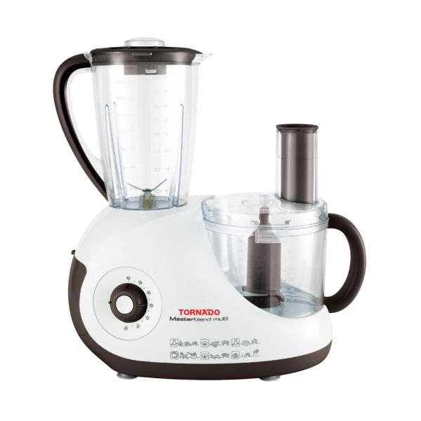TORNADO Food Processor 750 Watt 2 Liter Bowl 1.5 Liter Blender White x Brown
